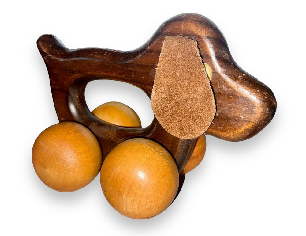Vintage Wooden Dog Rolling Toy